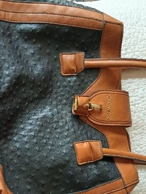 London Fog Black and Tan Structured Tote with Gold Accent, New Without Tags